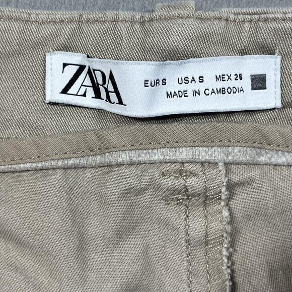 Zara Cargo Pants Womens Small Beige Khaki Straight Leg Drawstring Hem Pockets - Picture 2 of 10